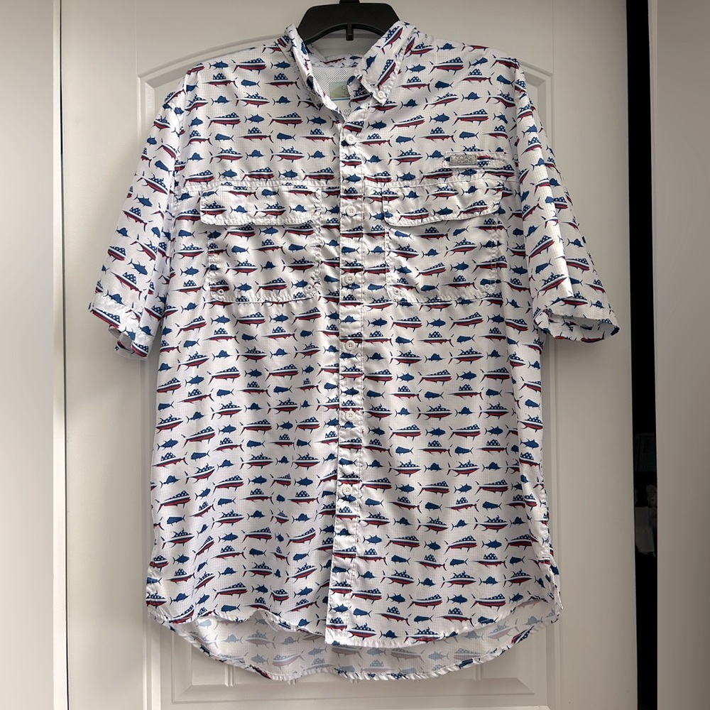 OCEAN + COAST ~ Red, White, and Blue Fishing Shirt